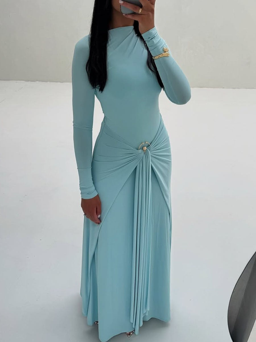 Metallic embellished pleated fitted dress