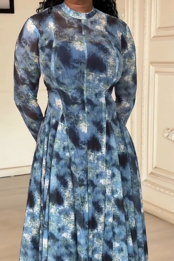 Lyric Dye Blue Abstract Maxi Dress