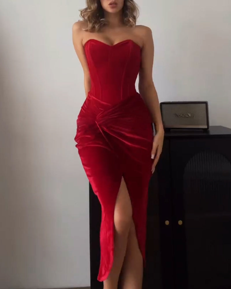 Sexy Strapless Split Party Dress