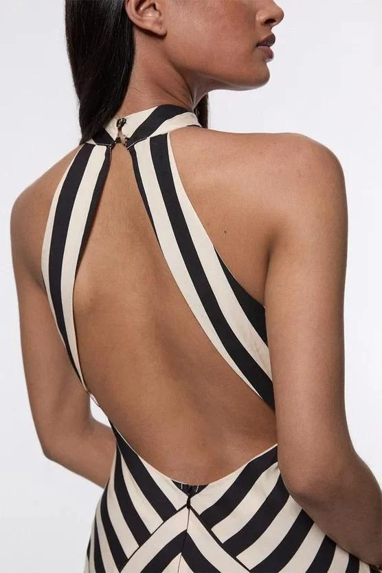 Mono Fluid Stripe Maxi Halter Dress