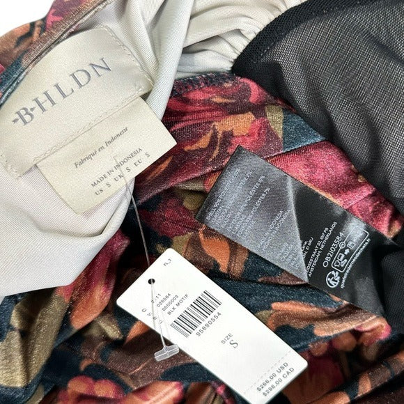 Deep-V Stretch Velvet Black Floral Maxi Dress