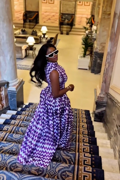 Purple Zigzag Print Maxi Dress