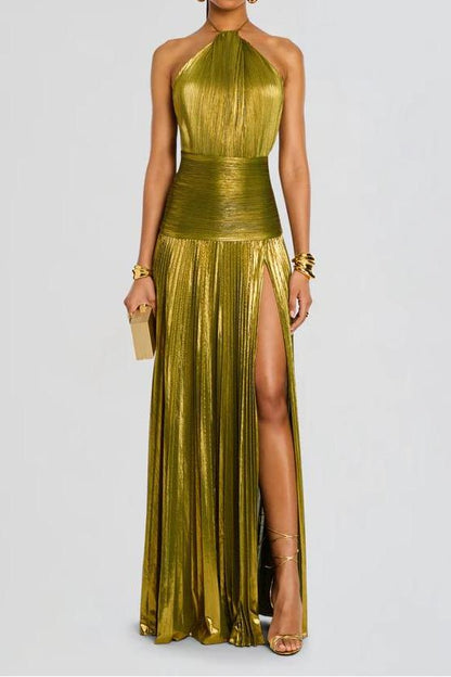 Thalia Metallic Peridot Maxi Dress