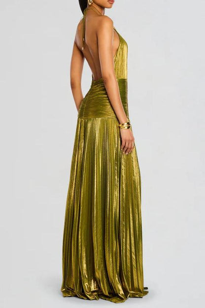 Thalia Metallic Peridot Maxi Dress