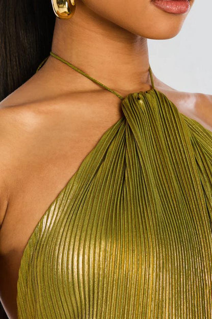 Thalia Metallic Peridot Maxi Dress