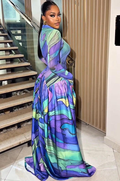 Blue Art-Paint Inspired Maxi Dress