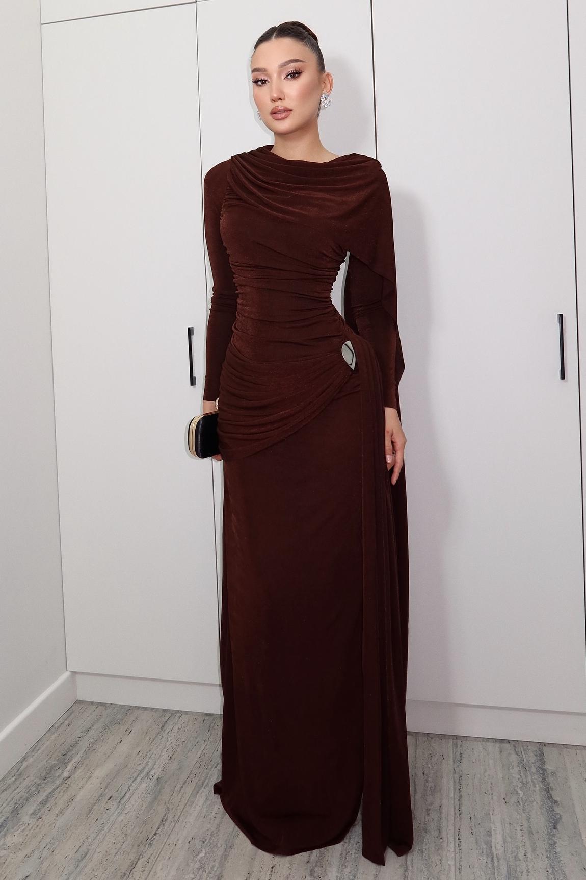 Draped Long Sleeve Maxi Dress