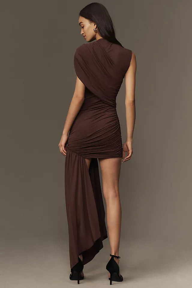 Valencia Noir Draped Jersey Mini Dress