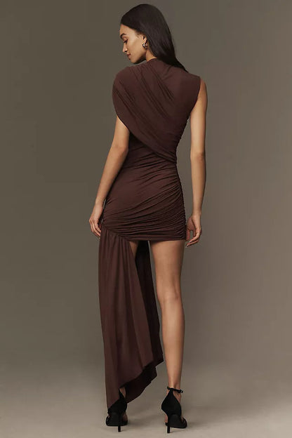 Valencia Noir Draped Jersey Mini Dress