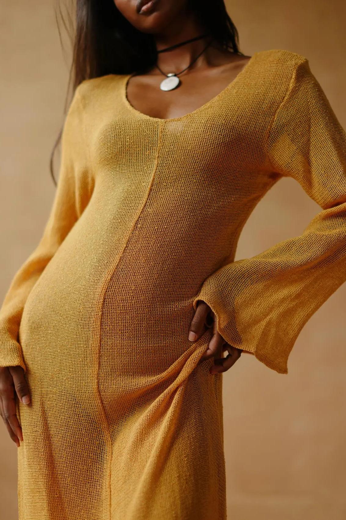 V Neck Maxi Knit Long Bell Sleeve Maxi Dress