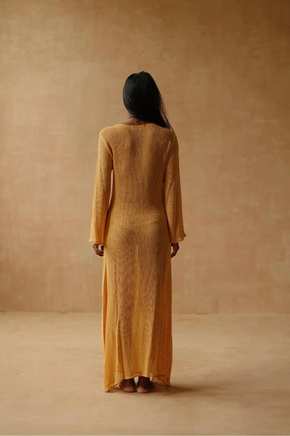 V Neck Maxi Knit Long Bell Sleeve Maxi Dress