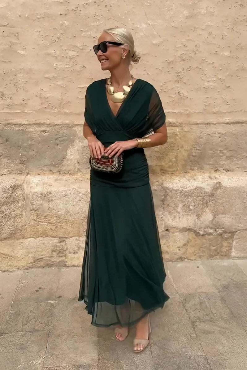 Elegant V-neck Fantasy Painted Floral Print Party Maxi Dress