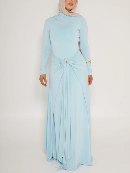Metallic embellished pleated fitted dress