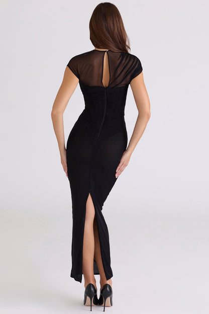 Orelia Black Draped Mesh Maxi Dress
