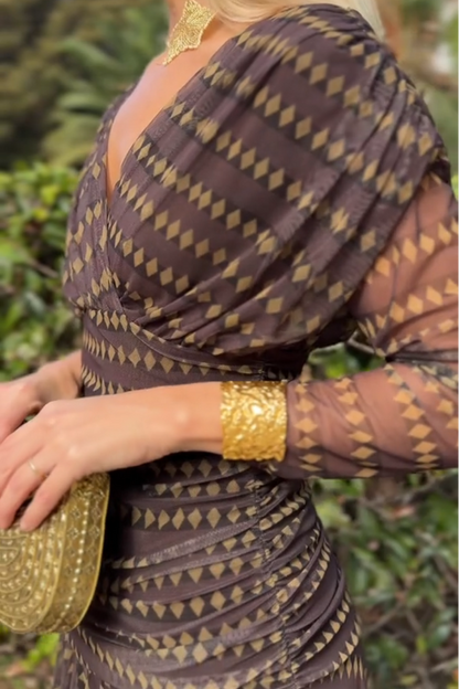 Bohemian Patterned V Neck Mesh Maxi Dress